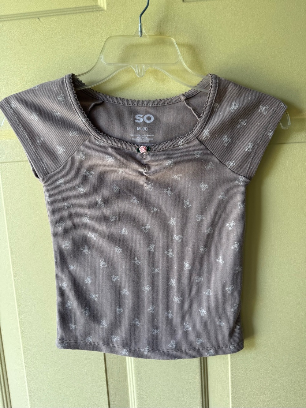 SO Girls Taupe Short Sleeve Ribbed Tee